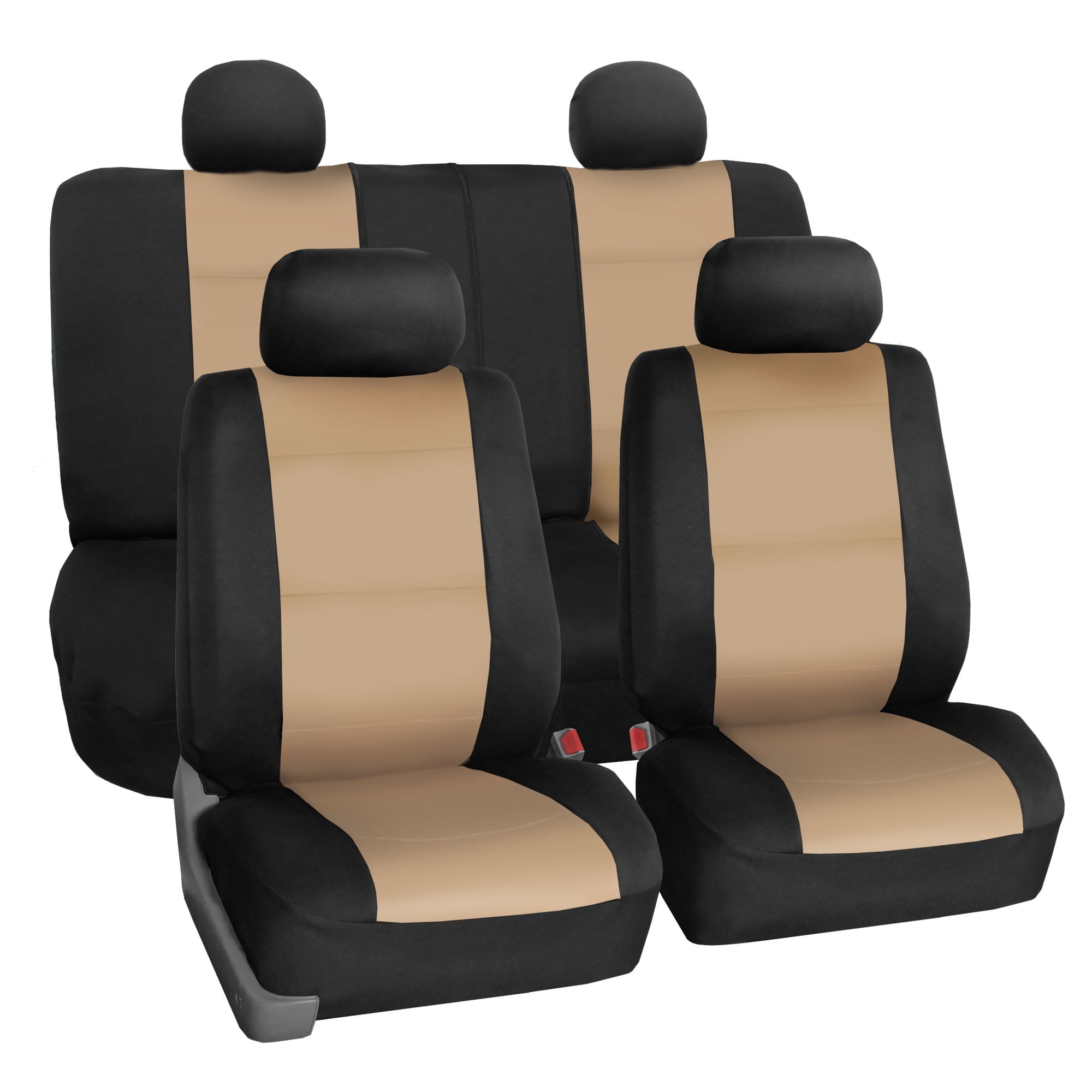 FH Group Neoprene Universal Car Seat Covers Fit For Car Truck SUV Van - Full Set Beige