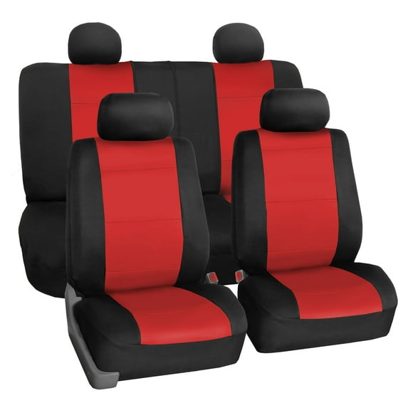 FH Group Neoprene Universal Car Seat Covers Fit For Car Truck SUV Van - Full Set Red