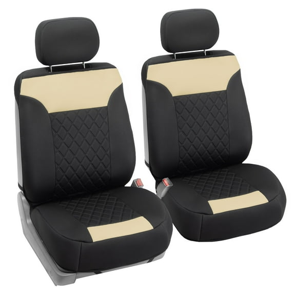 FH Group Neosupreme Front Bucket Seat Covers Auto Car SUV Beige Black w/ Free Air Freshener - 2 Front Seats