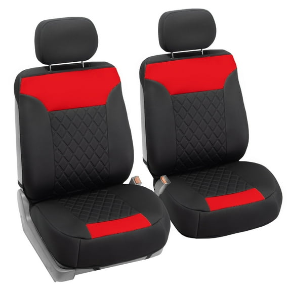 FH Group Neosupreme Front Bucket Seat Covers Auto Car SUV Red Black w/ Free Air Freshener - 2 Front Seats