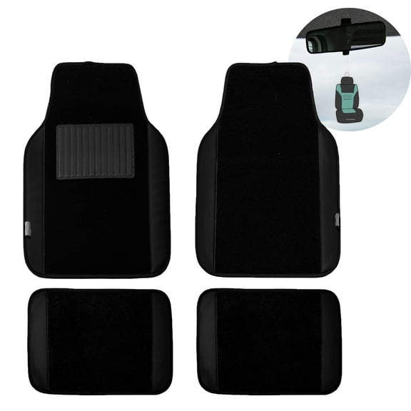 FH Group Non Slip 4 Pieces Universal Carpet Black Car Floor Mats with Air Freshener