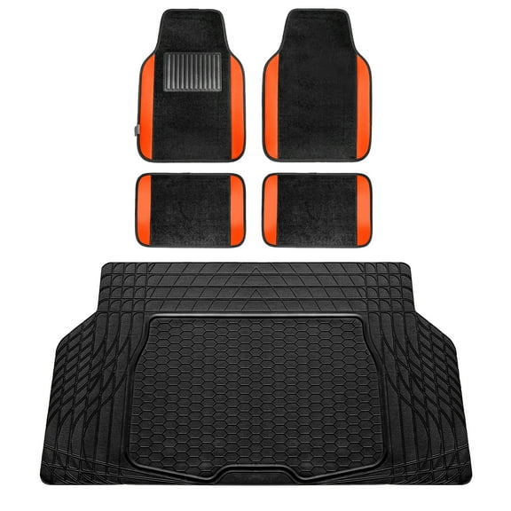 FH Group, Orange Black Carpet Floor Mats & Trunk Cargo Mat Combo Full Interior