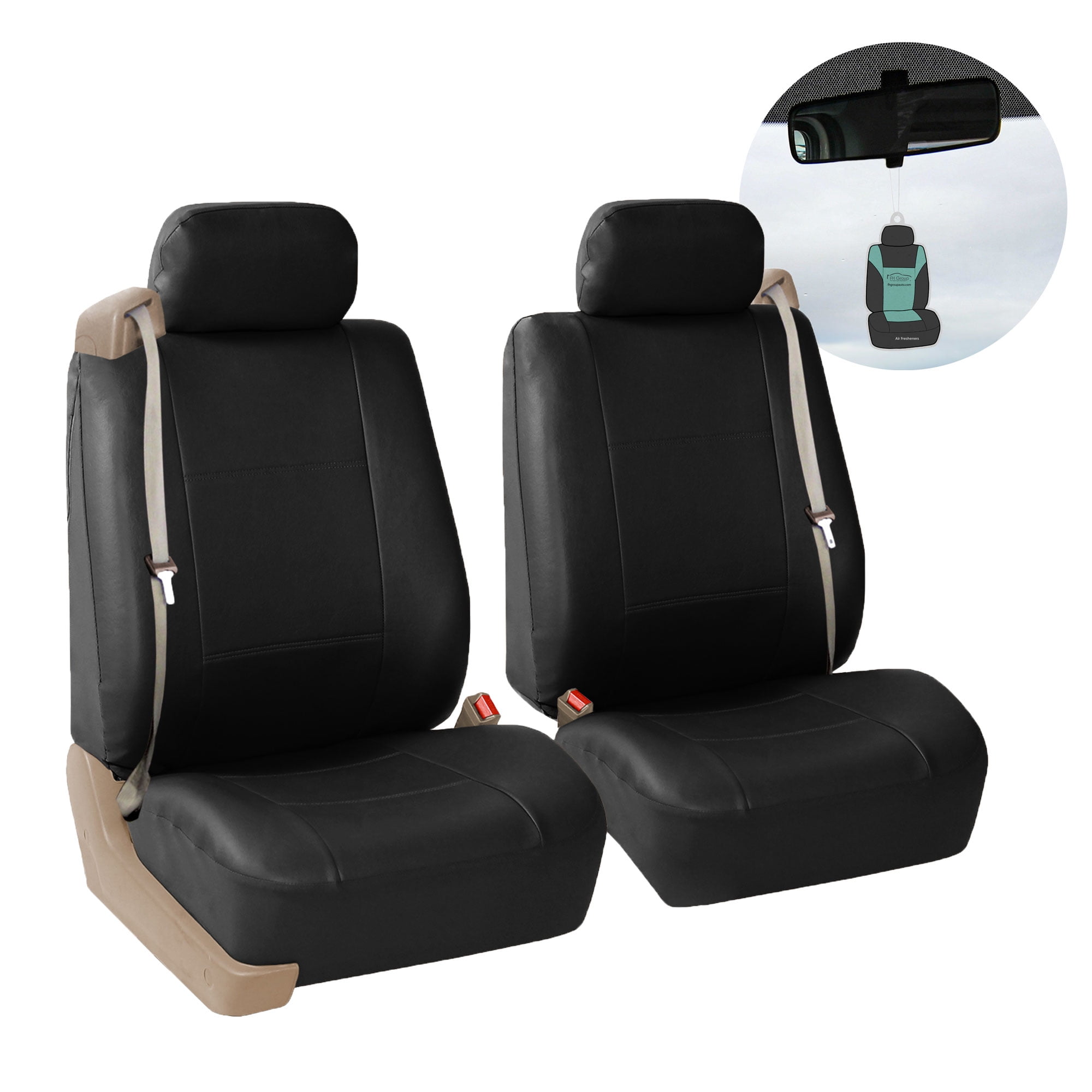 FH Group PU Leather Car Seat Cover, Universal Fit Black Front Set Seat