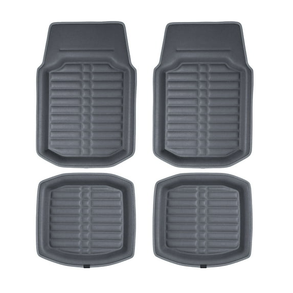 FH Group PU Leather Floor Mats for Auto Car SUV Van Deep Tray Waterproof - Gray