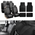 thumbnail image 1 of FH Group PU Leather Integrated Seatbelt Seat Covers, Full Set with Black Carpet Floor Mats, Black Gray, 1 of 6