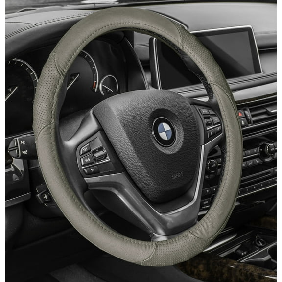 FH Group Perforated Genuine Leather Steering Wheel Cover Fits 14.5 - Beige