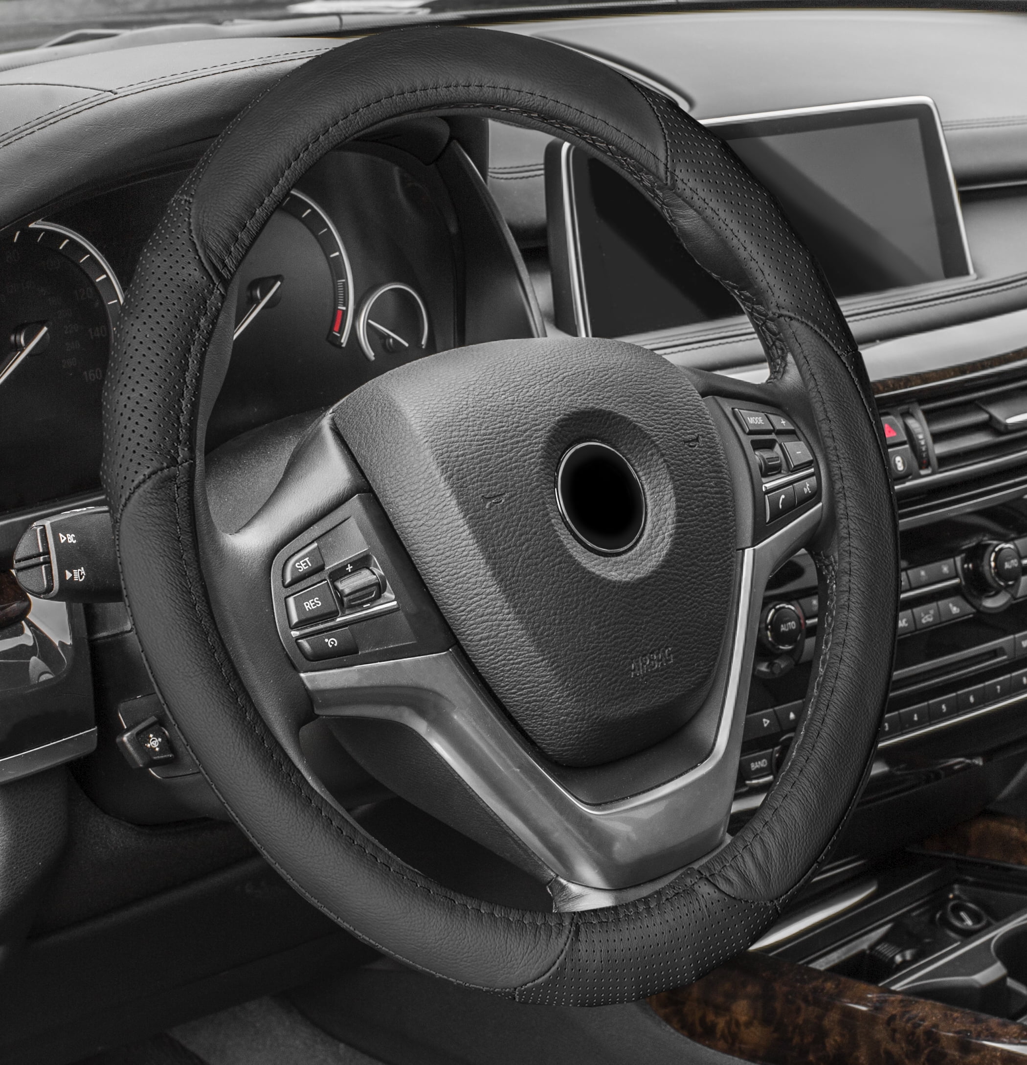 FH Group Perforated Genuine Leather Steering Wheel Cover Fits 14.5 ...