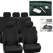 FH Group Perforated PU Leather Car Seat Covers for Auto Car Sedan SUV Van - Universal Fit Car Seat Protector Waterproof, UV-Resistant with Auto Dash Grip Pad PU008115BLACK-FH1002