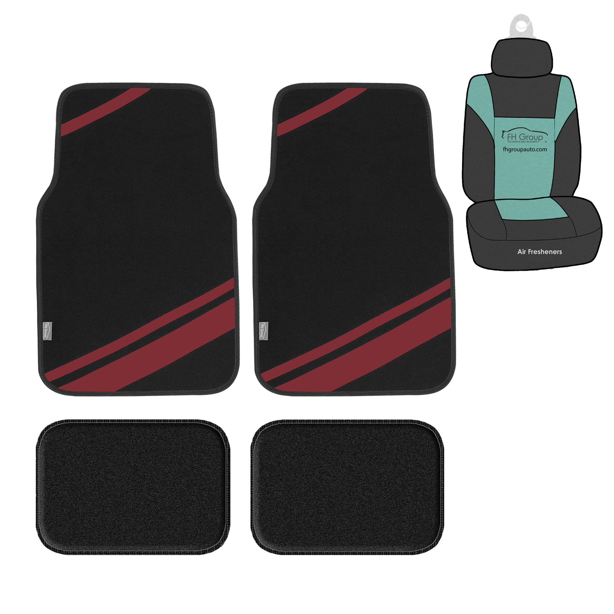 FH Group Polyester Carpet Burgundy Car Floor Mats Universal Fit 4pc Full Set with Air Freshener Walmart