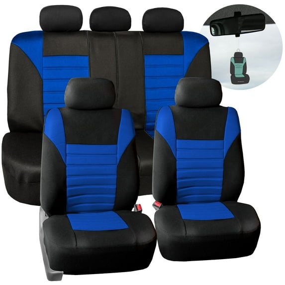 FH Group Premium 3D Air Mesh Blue Full Set Car Seat Cover with Air Freshener