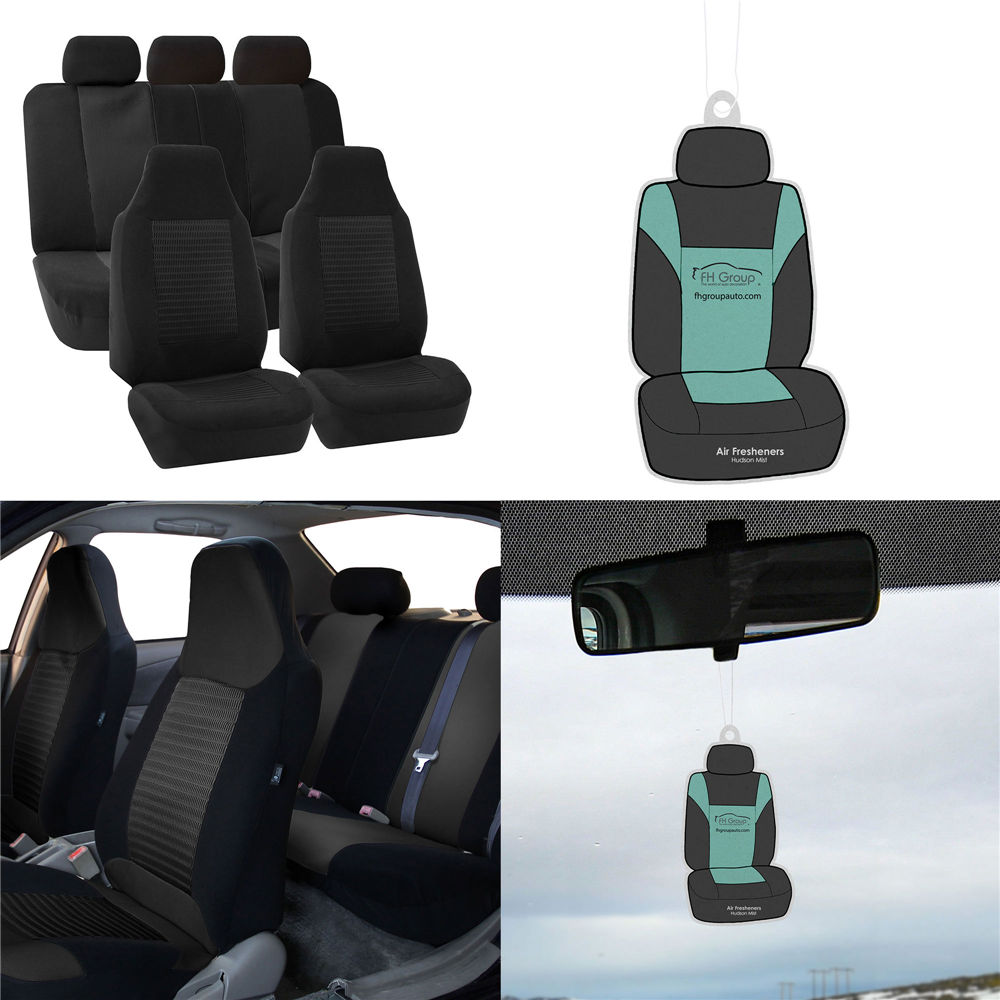FH Group Premium Polyester Fabric Black Full Set Car Seat Cover with Air Freshener - image 1 of 6