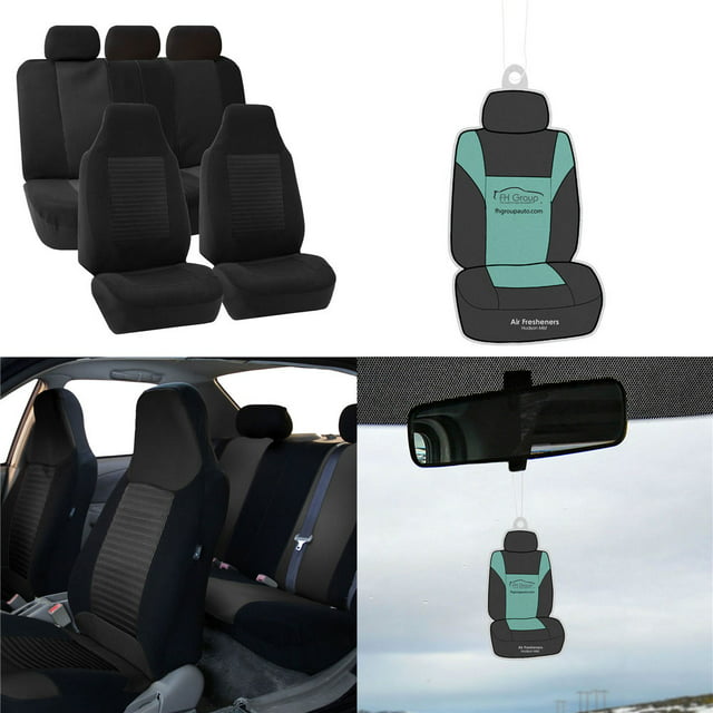FH Group Premium Polyester Fabric Black Full Set Car Seat Cover with Air Freshener