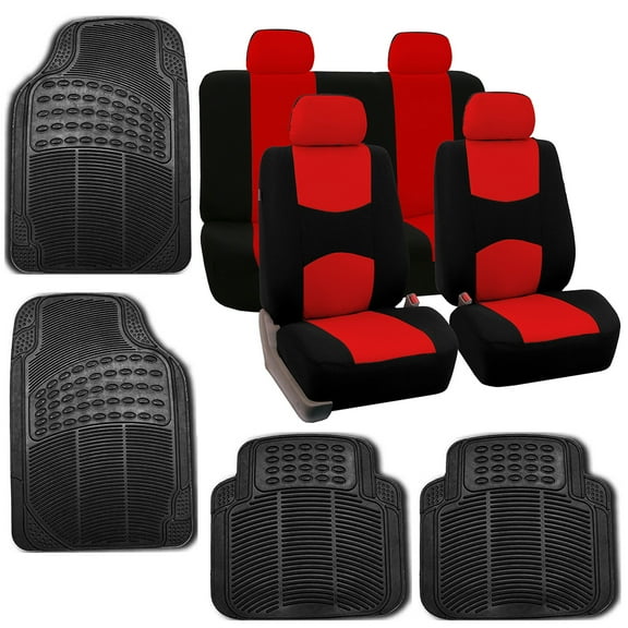 FH Group Seat Covers for Car SUV Van Truck with Floor Mat Black Red