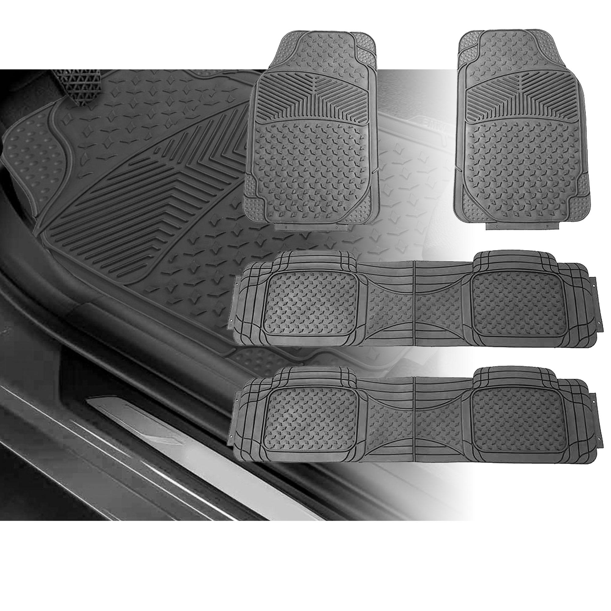 FH Group Semi Custom Trimmable Vinyl Floor Mat for SUV Van, 3 Row Full Set