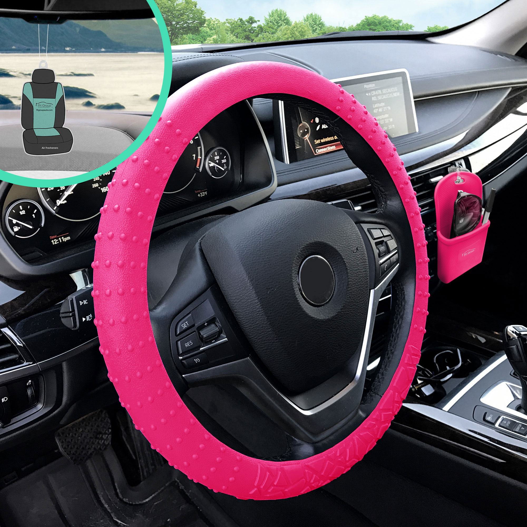 FH Group Silicone Steering Wheel Magenta Cover and Phone holder 1 lb. with Air Freshener - image 1 of 4