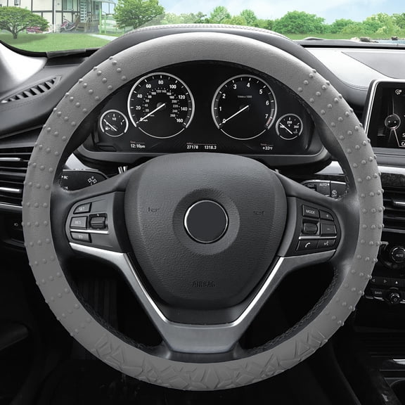 FH Group Soft Silicone Steering Wheel Cover with Textured Pattern and Anti-Slip Grip Design, UV-Resistant, Easy Installation, Durable, Waterproof & Odorless, Universal Fits 14.5" - 15.5" - Gray