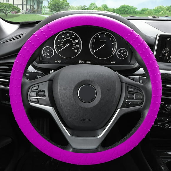 FH Group Soft Silicone Steering Wheel Cover with Textured Pattern and Anti-Slip Grip Design, UV-Resistant, Easy Installation, Durable, Waterproof & Odorless, Universal Fits 14.5" - 15.5" - Purple