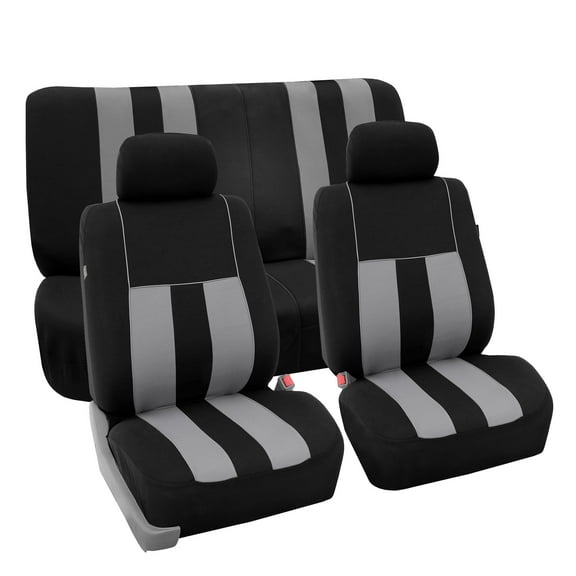 FH Group Striking Striped Seat Covers fro Auto, 2 Headrest Cover Full Set,  Black and Gray