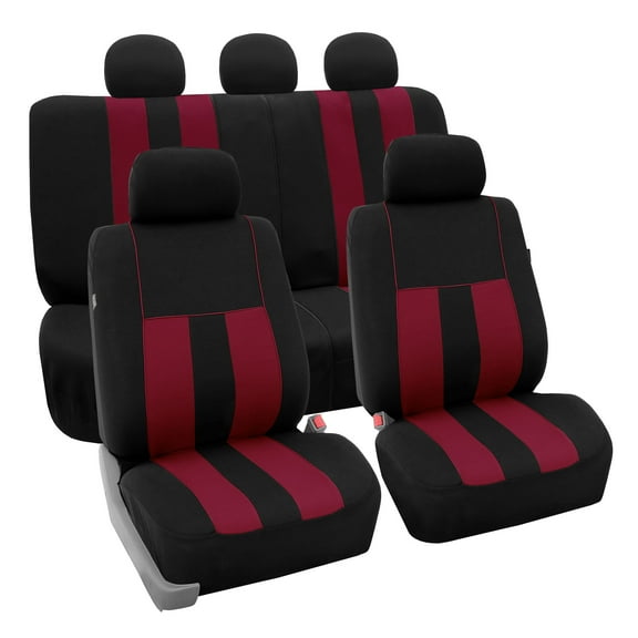 FH Group Striking Striped Universal Fit Car Seat Covers For Truck SUV Van - Burgundy Full Set