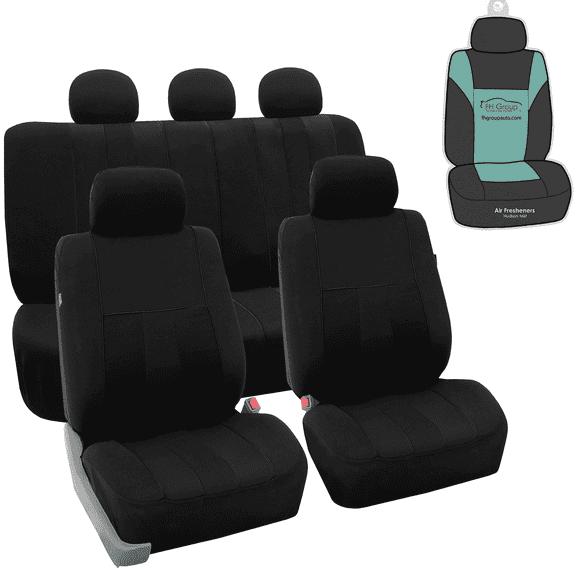 FH Group Striped Polyester Fabric Car Seat Cover, Universal Black Full Set Seat Covers with Air Freshener