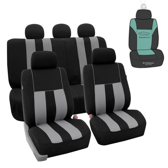 FH Group Striped Polyester Fabric Car Seat Cover, Universal Gray Full Set Seat Covers with Air Freshener