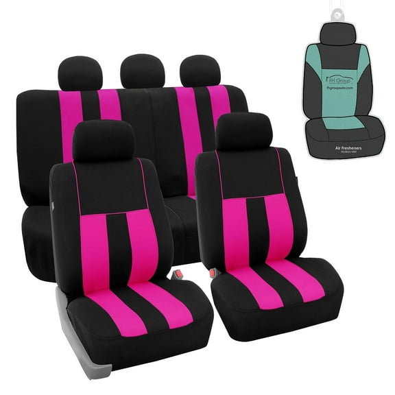 FH Group Striped Polyester Fabric Car Seat Cover, Universal Pink Full Set Seat Covers with Air Freshener