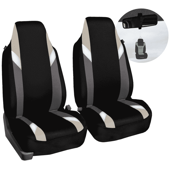 FH Group Supreme Modernistic Flat Cloth Car Seat Cover, Universal Beige Front Set Seat Cover with Air Freshener
