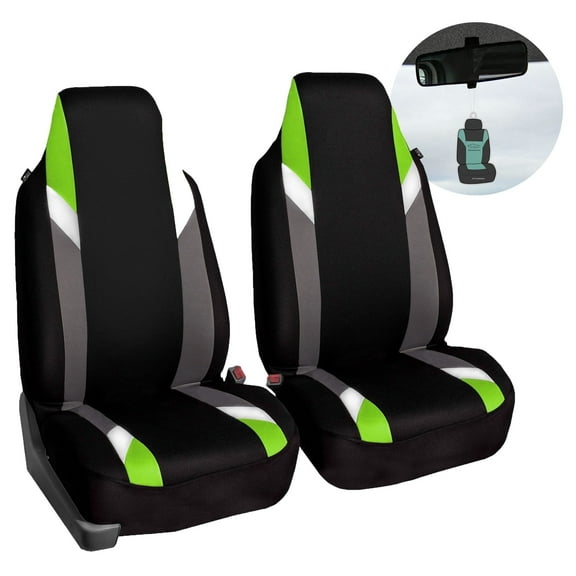 FH Group Supreme Modernistic Flat Cloth Car Seat Cover, Universal Green Front Set Seat Cover with Air Freshener