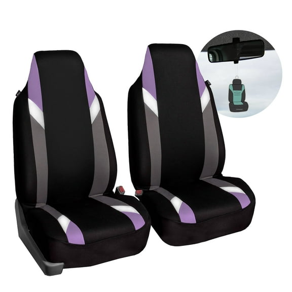 FH Group Supreme Modernistic Flat Cloth Car Seat Cover, Universal Purple Front Set Seat Cover with Air Freshener