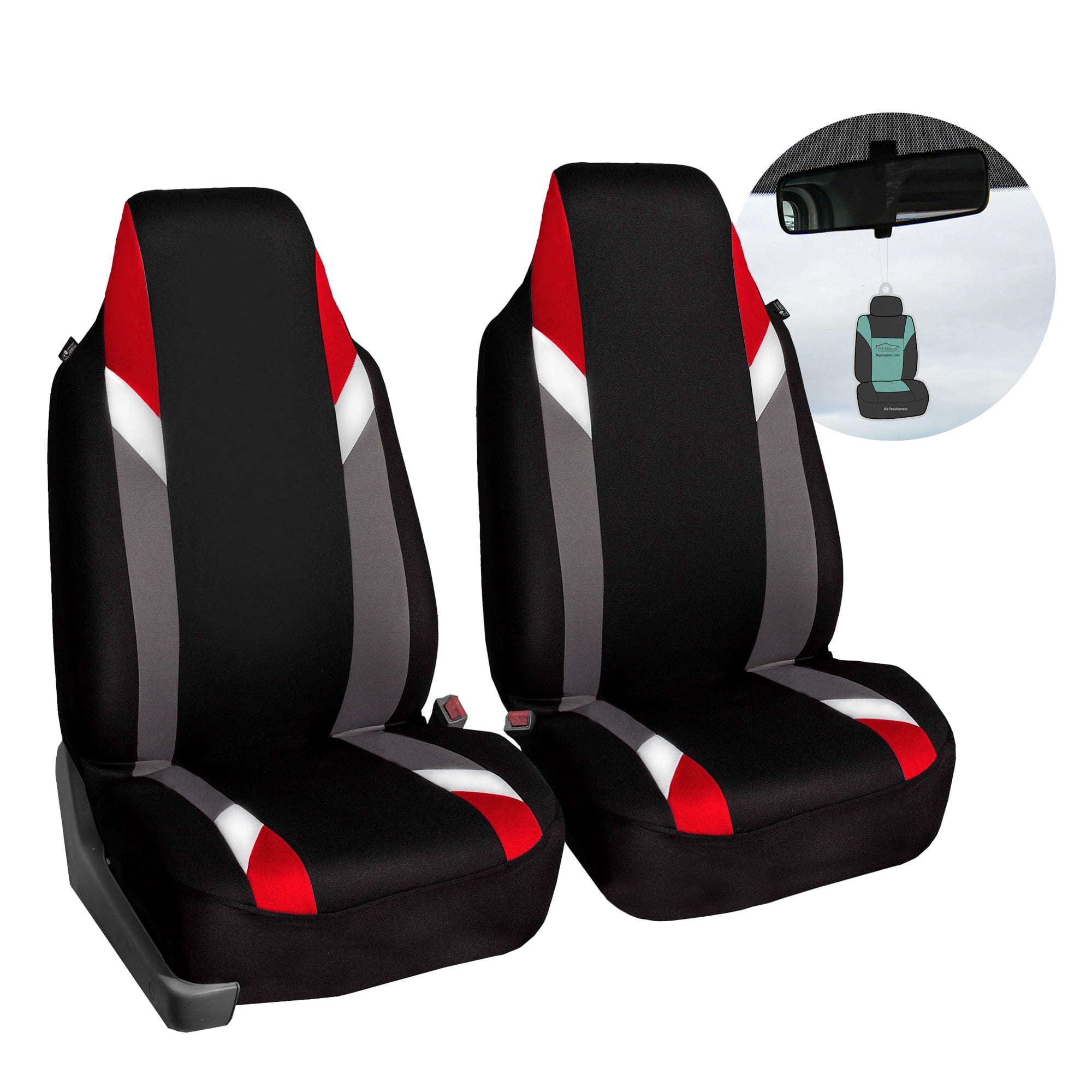 FH Group Supreme Modernistic Front Seat Covers with Bonus Air Freshener, Red