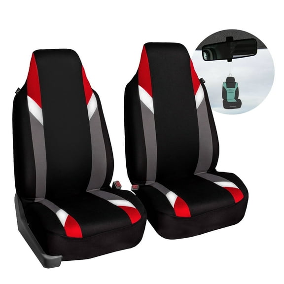 FH Group Supreme Modernistic Flat Cloth Car Seat Cover, Universal Red Front Set Seat Cover with Air Freshener