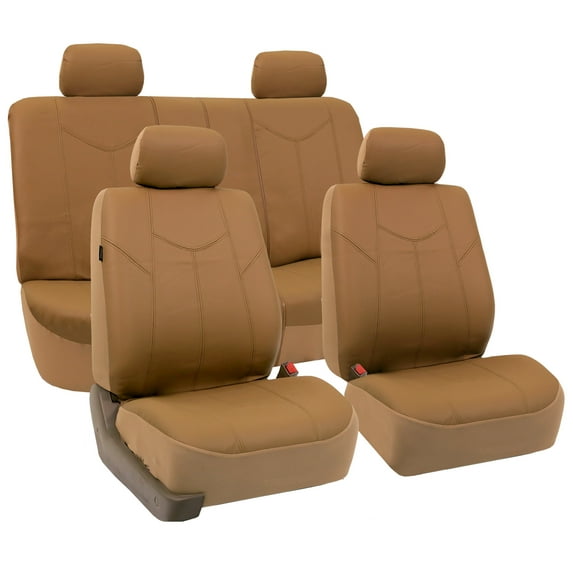 FH Group Tan Rome Faux Leather Airbag Compatible and Split Bench Car Seat Covers, Full Set