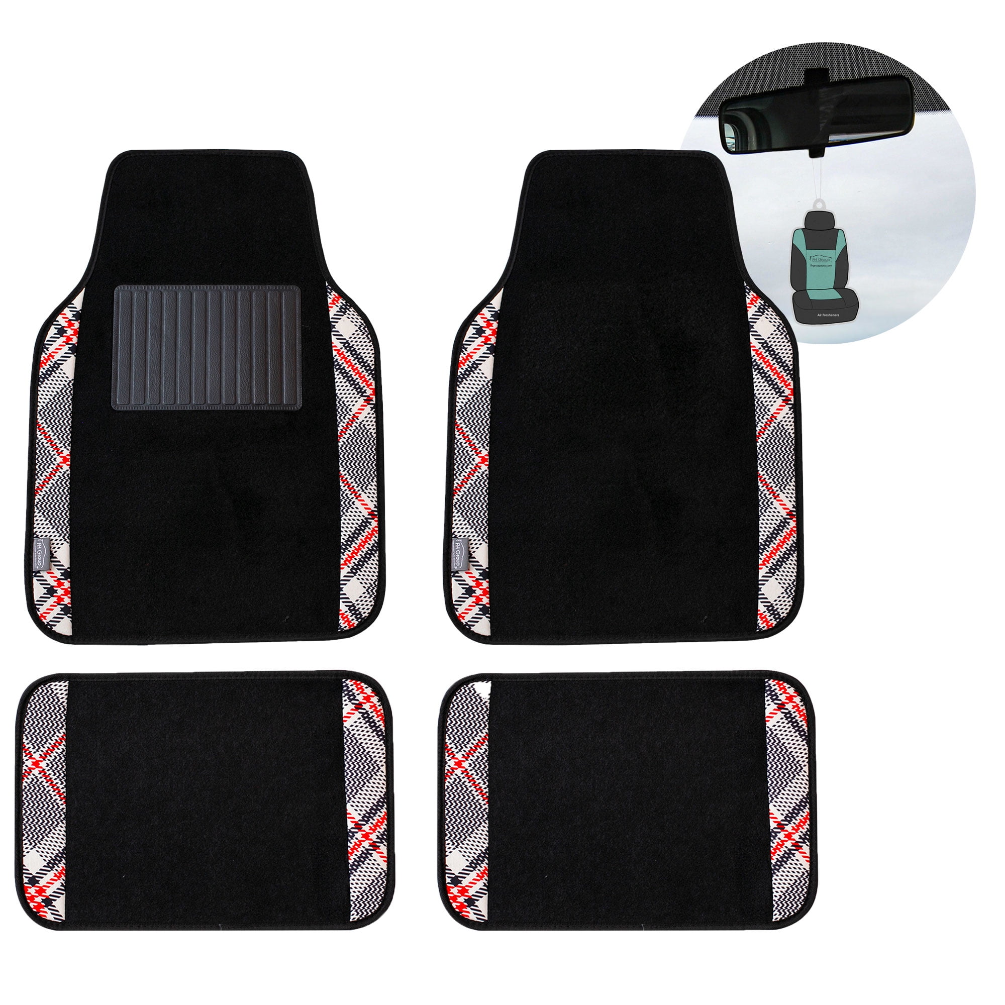 FH Group Tartan11 4Piece Polyester carpeting Beige Car Floor Mats