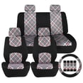 thumbnail image 1 of FH Group Tartan57 Universal Fit Cloth Car Seat Covers, Solid Back Rear Bench for Auto, SUV, Sedan and Van with Steering Wheel Cover - Beige Full Set, 1 of 8