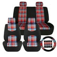 thumbnail image 1 of FH Group Tartan57 Universal Fit Cloth Car Seat Covers, Solid Back Rear Bench for Auto, SUV, Sedan and Van with Steering Wheel Cover - Red Full Set, 1 of 8
