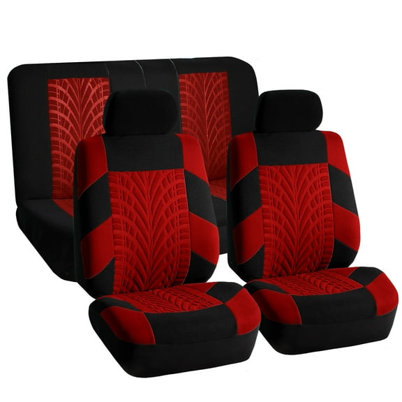 FH Group Travel Master Seat Covers Airbag Ready & Rear Split 2 Headrests Full Set Black And Red