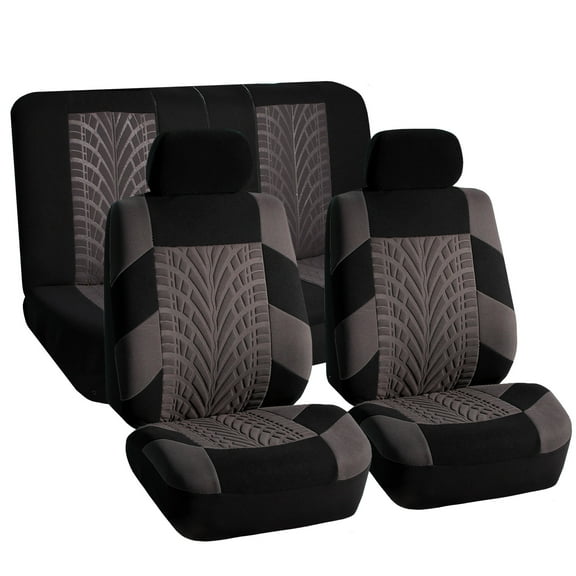 FH Group Travel Master Seat Covers Airbag Ready & Rear Split 2 Headrests Full Set Black and Gray