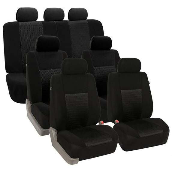 FH Group Trendy Elegence Airbag Compatible and Split Bench 7 Seaters Car Van Seat Covers, Full Set, Black