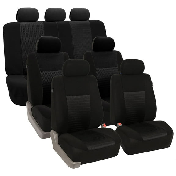 FH Group Trendy Elegence Airbag Compatible and Split Bench 7 Seaters Car Van Seat Covers, Full Set, Black