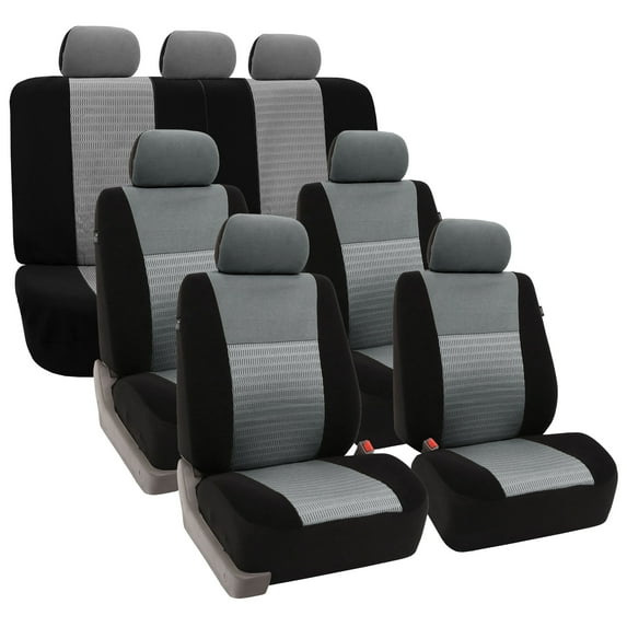 FH Group Trendy Elegence Airbag Compatible and Split Bench 7 Seaters Car Van Seat Covers, Full Set, Gray and Black