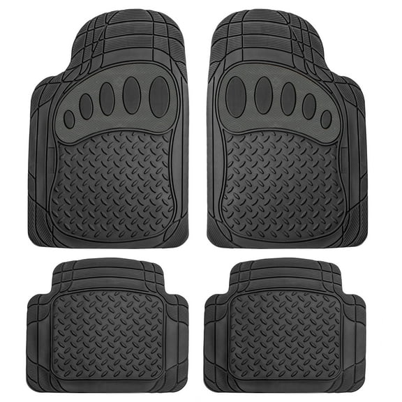 FH Group Trimmable ClimaProof Rubber Floor Mats With Footprint Design Black – Full Set