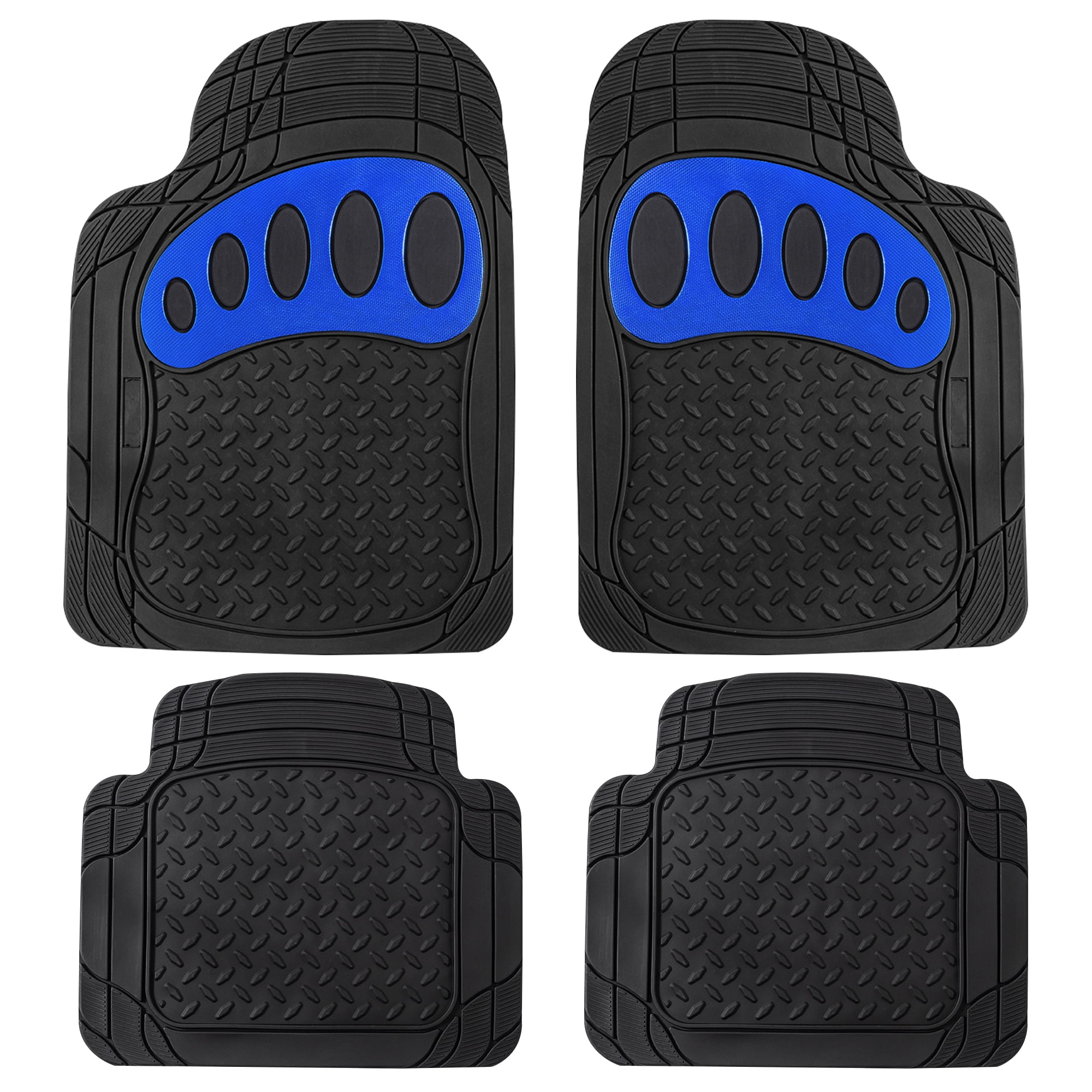 FH Group Trimmable ClimaProof Rubber Floor Mats With Footprint Design Blue/Black – Full Set