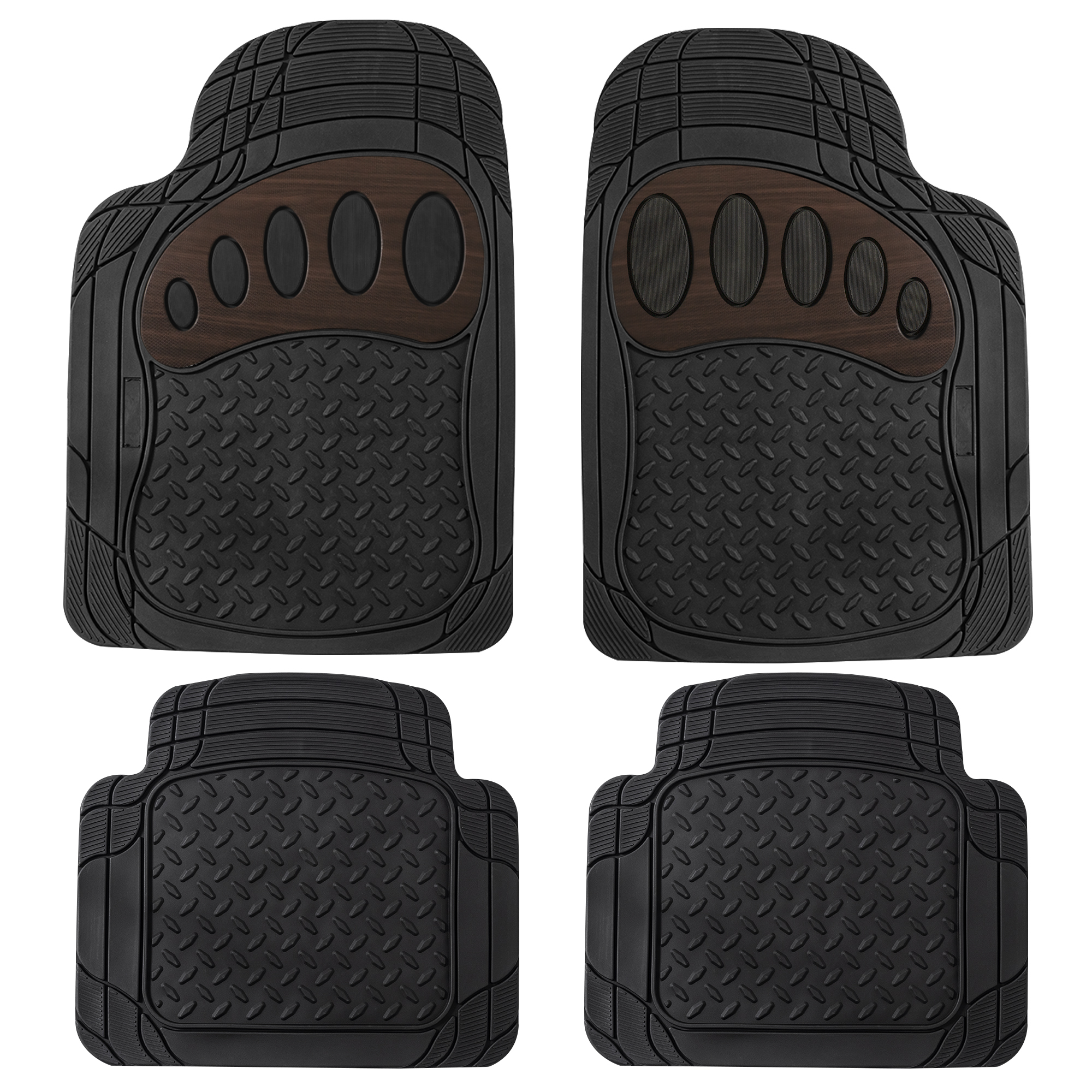 Fh Group Trimmable Climaproof Rubber Floor Mats With Footprint Design Brownblack Full Set 9461