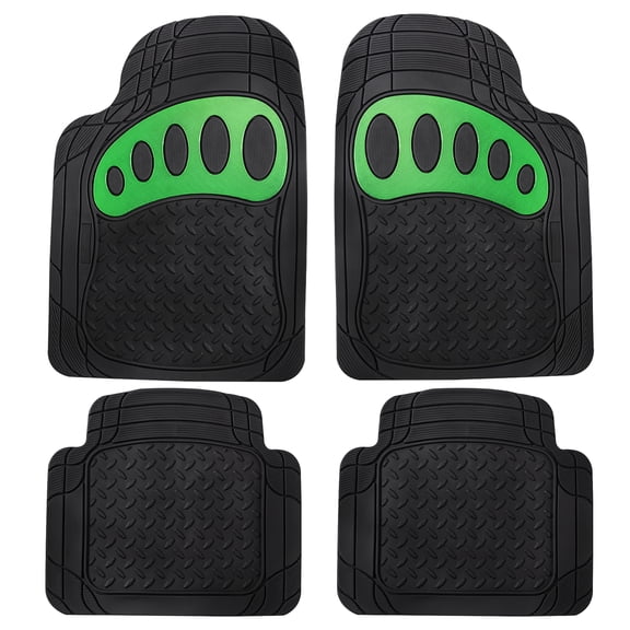 FH Group Trimmable ClimaProof Rubber Floor Mats With Footprint Design Green/Black – Full Set