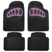 FH Group Trimmable ClimaProof Rubber Floor Mats With Footprint Design Pink/Black – Full Set
