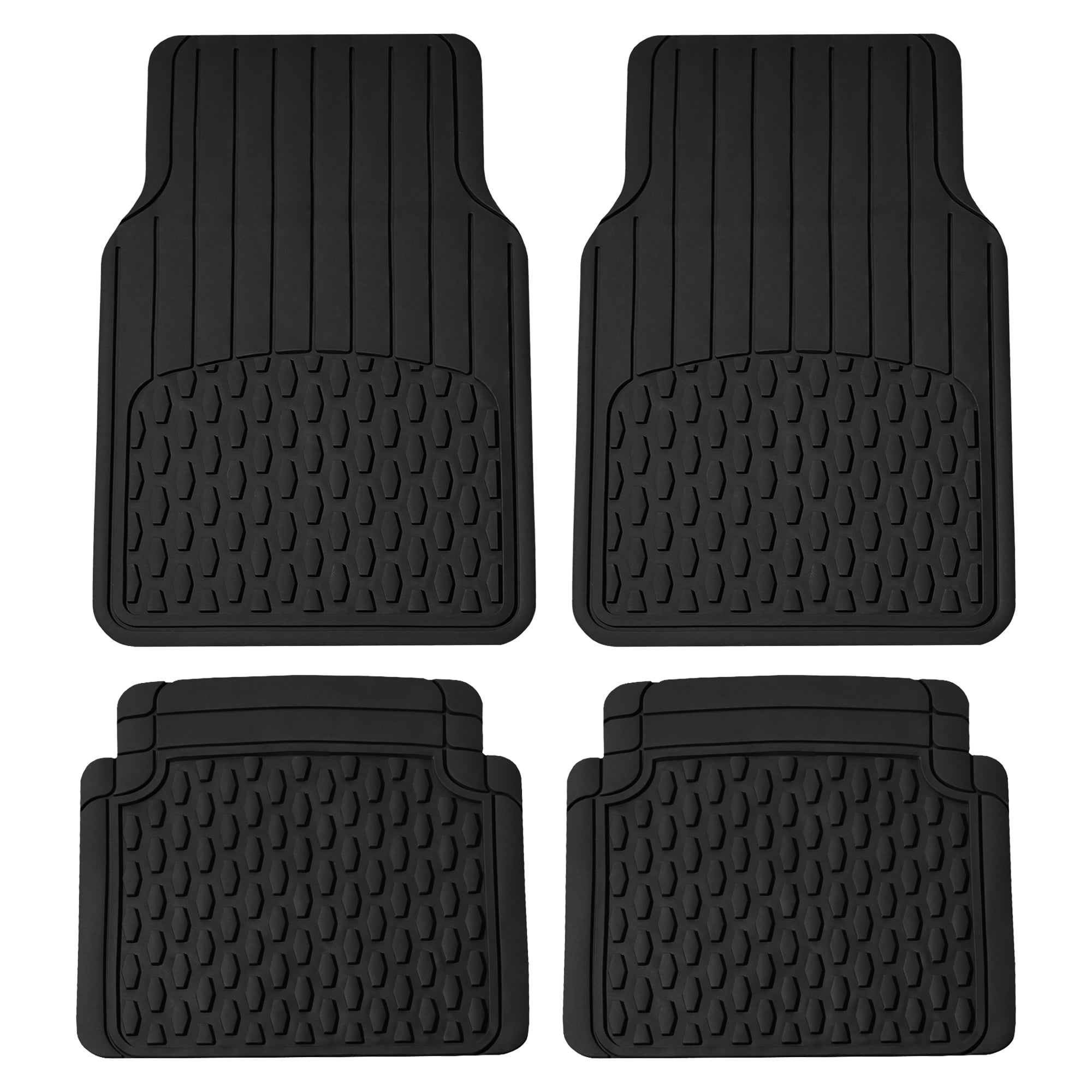 FH Group Universal Fit Trimmable Rubber Car Floor Mats for SUV - Full Set Black
