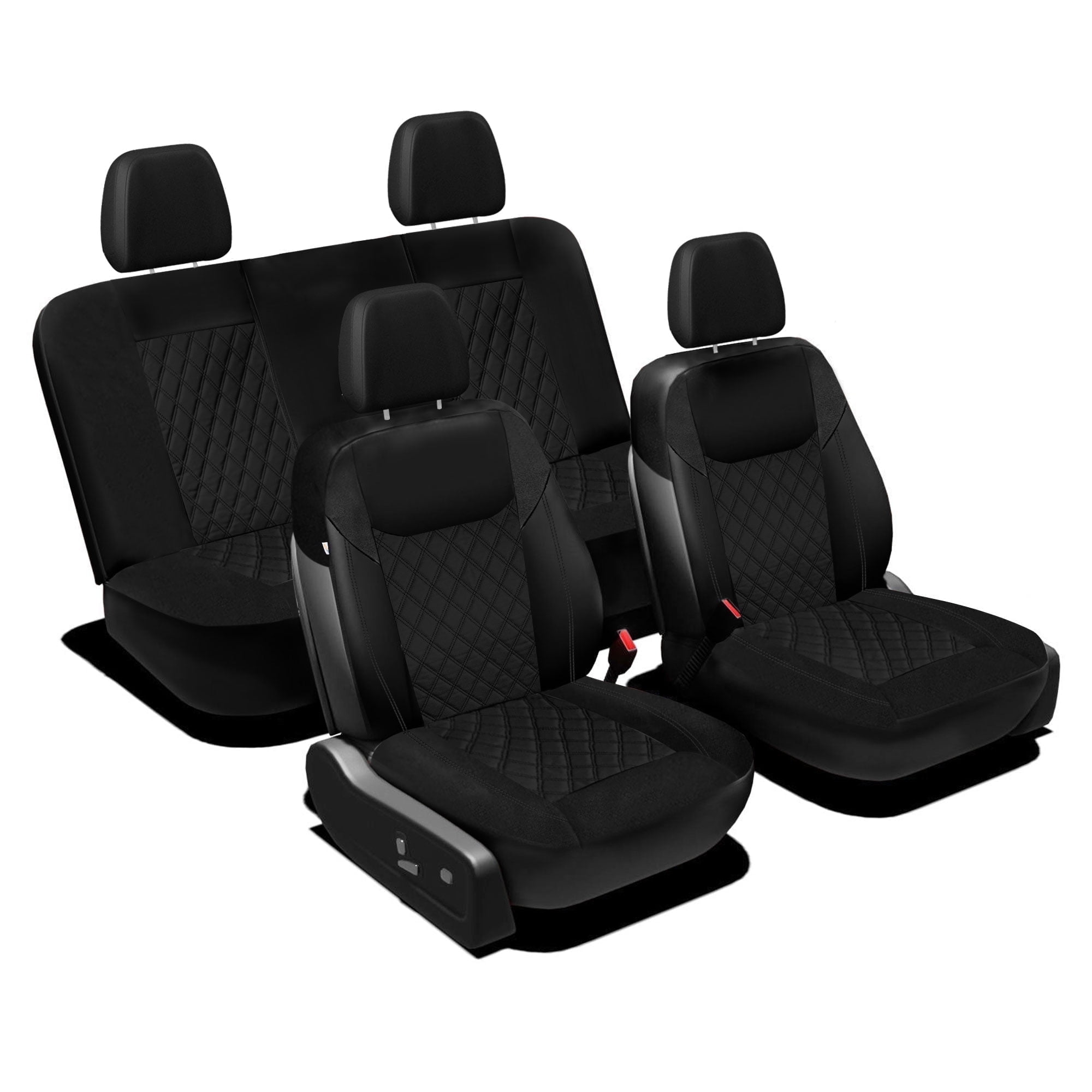 FH Group Ultra Modern Quilted Leatherette Car Seat Covers, Universal Fit Black Full Set with Air Freshener
