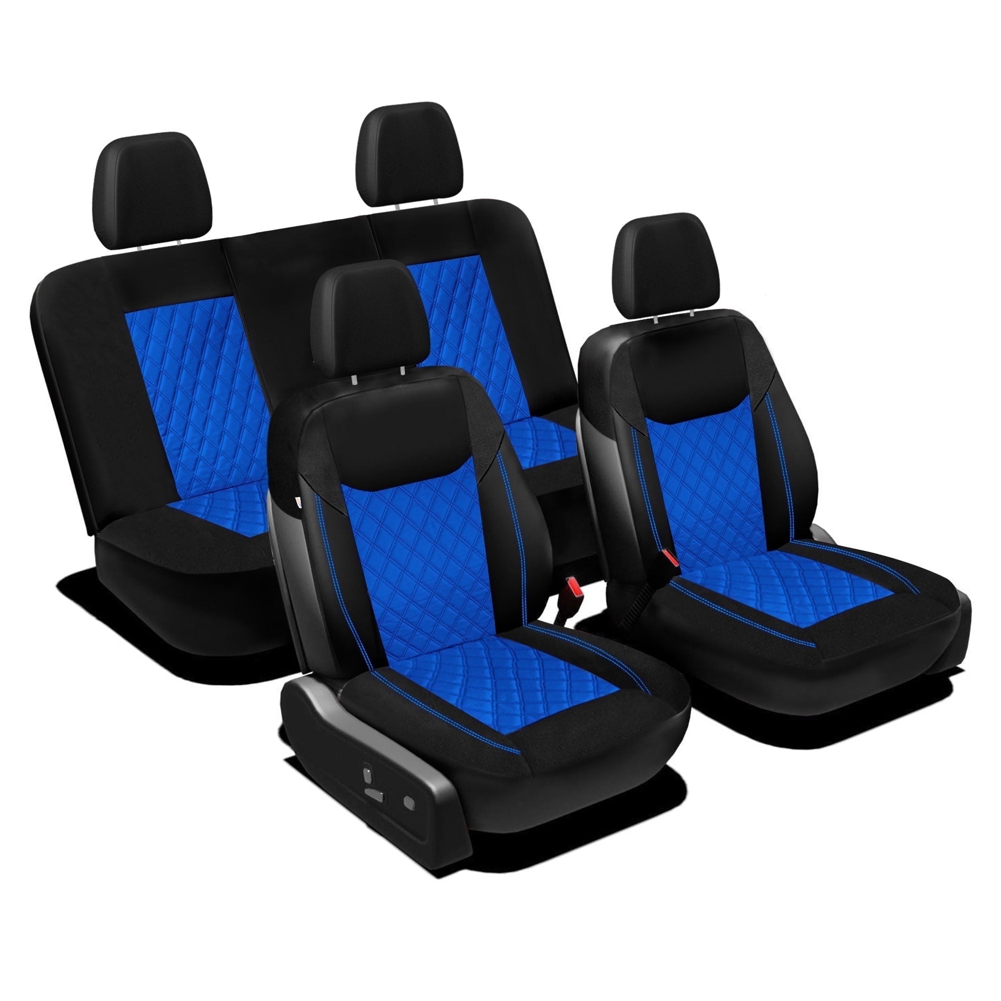 FH Group Ultra Modern Quilted Leatherette Car Seat Covers, Universal Fit Blue Full Set with Air Freshener