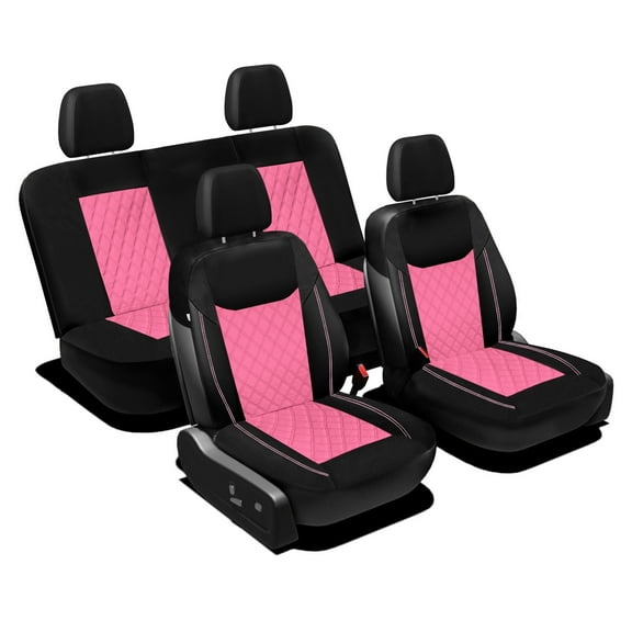 FH Group Ultra Modern Quilted Leatherette Car Seat Covers, Universal Fit Pink Full Set with Air Freshener