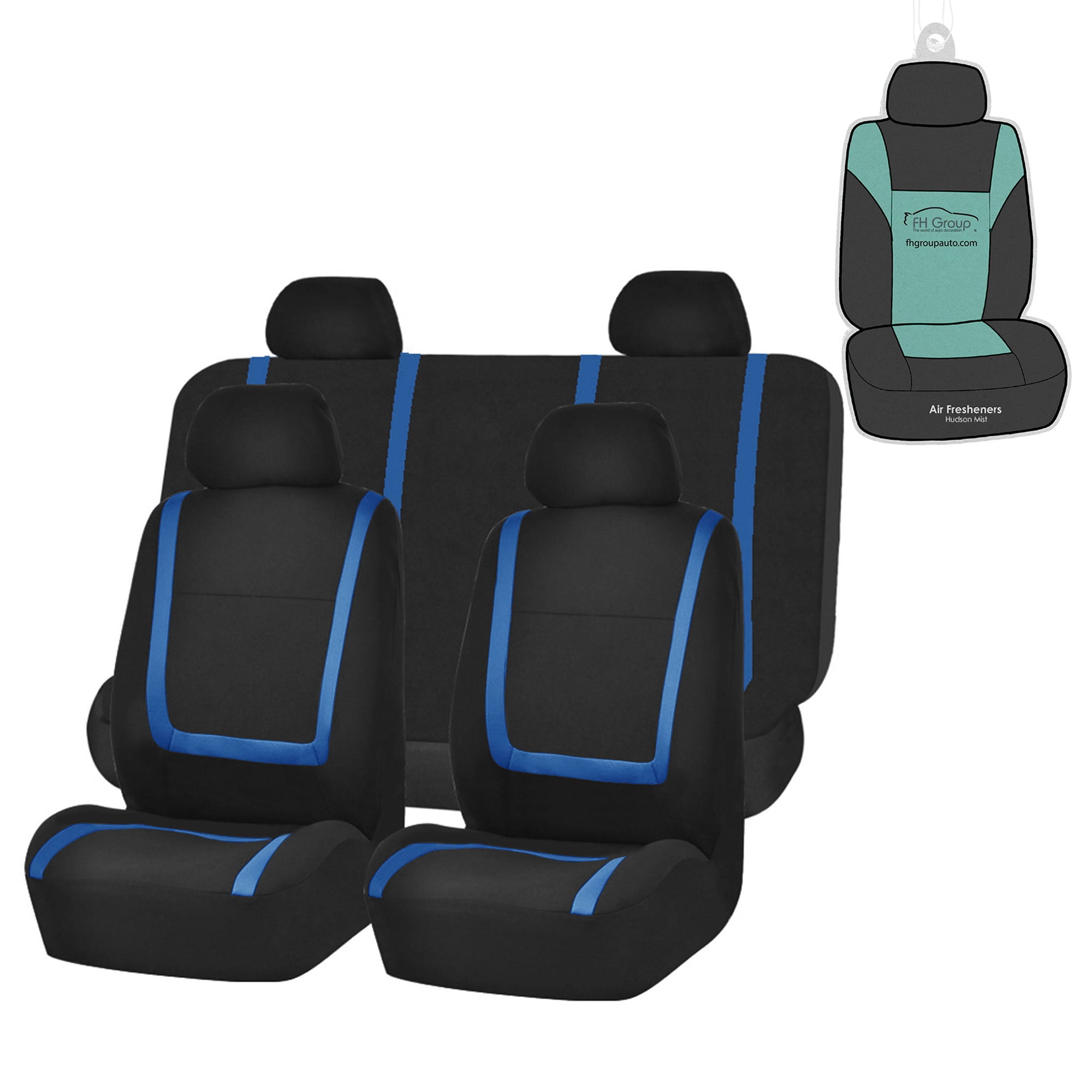FH Group Unique Flat Cloth Car Seat Cover, Universal Blue Full Set Seat